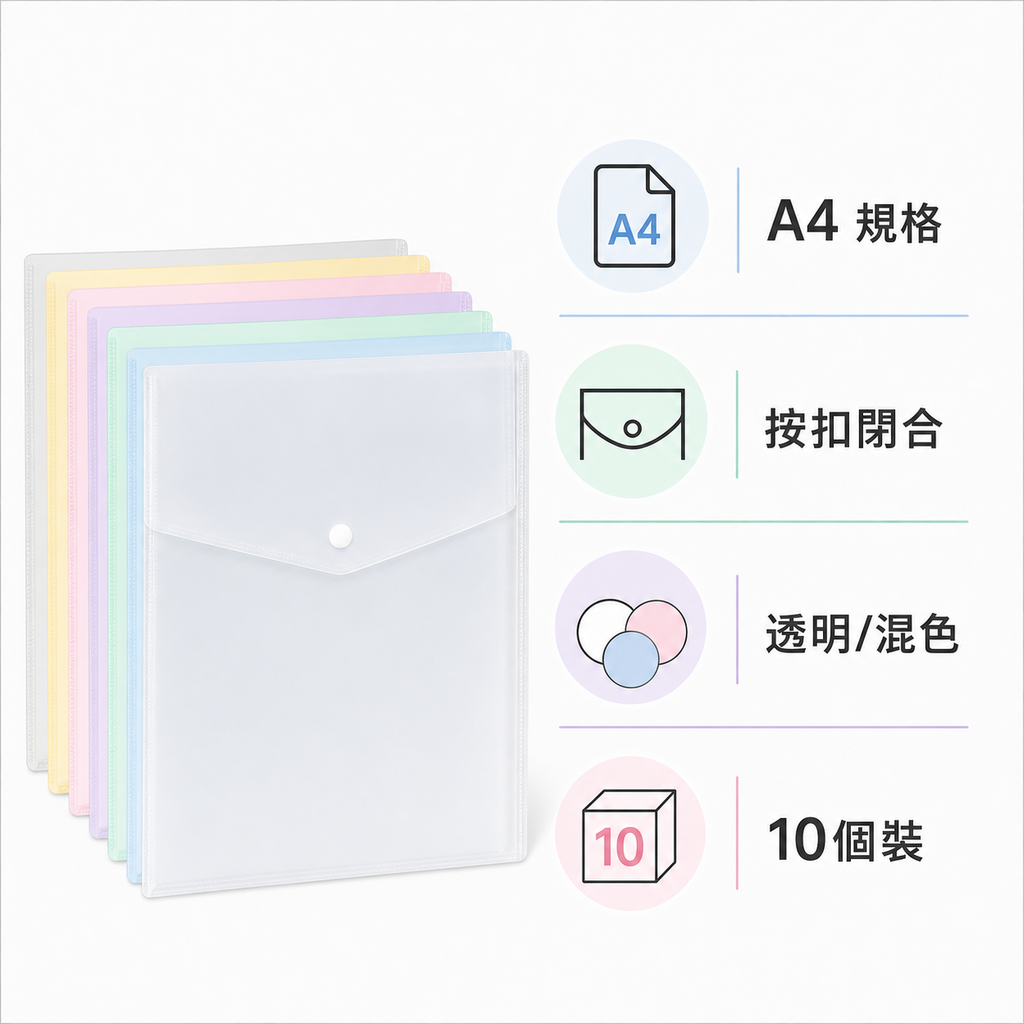 A4按扣文件袋 10個裝｜DKEY香港辦公用品